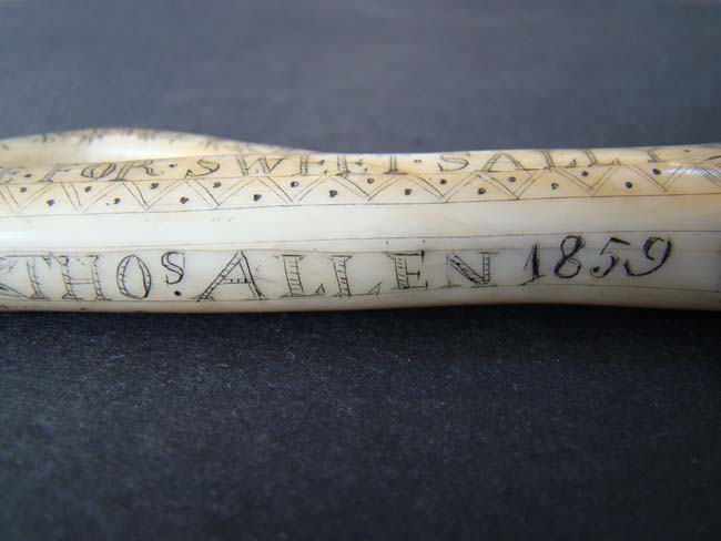 A fine and rare 19th century sailor made Whalebone Pie Crimper inscribed "Made for 'SWEET SALLY' by Thomas Allen 1859." — image 3